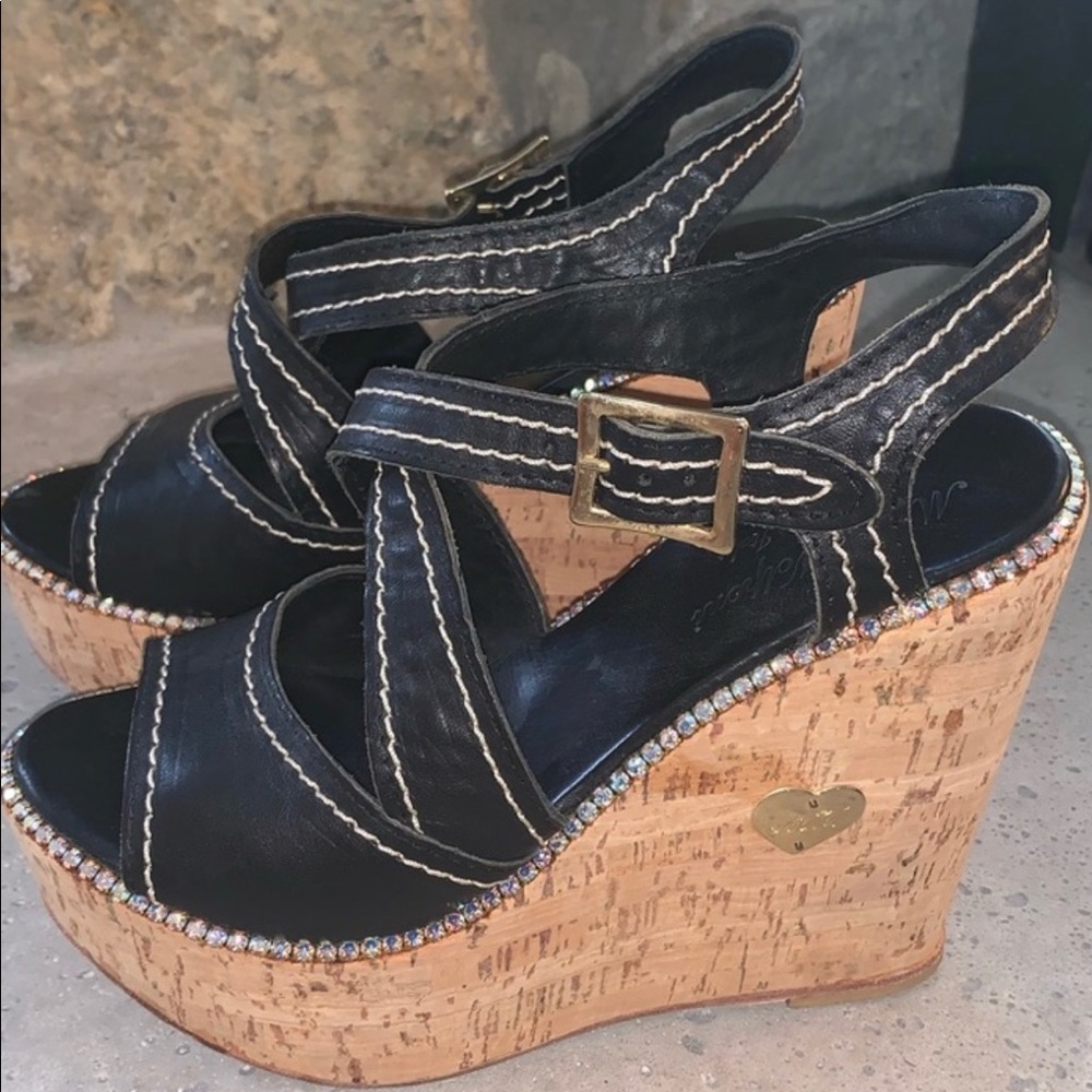 Italian black and rhinestone wedges.